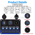 5 Painel de interruptor de alternância de gangues 12v-24V dual USB